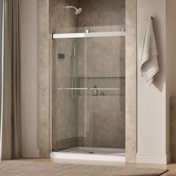 Kohler Levity Sliding shower door, 74'' H x 44-5/8 - 47-5/8'' W, with 1/4'' thick Crystal Clear glass - Bright Silver - image 2