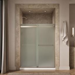 Kohler Levity Sliding shower door, 74'' H x 56-5/8 - 59-5/8'' W, with 1/4'' thick Frosted glass - Anodized Brushed Bronze - image 4