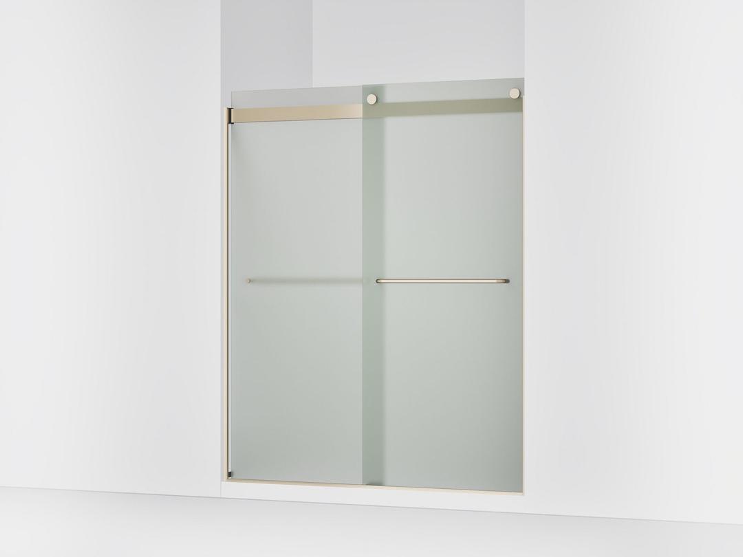 Kohler Levity Sliding shower door, 74'' H x 56-5/8 - 59-5/8'' W, with 1/4'' thick Frosted glass - Anodized Brushed Bronze by Kohler
