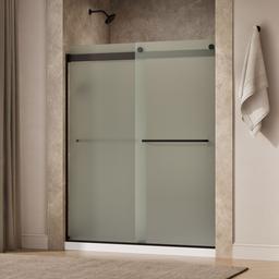 Kohler Levity Sliding shower door, 74'' H x 56-5/8 - 59-5/8'' W, with 1/4'' thick Frosted glass - Anodized Dark Bronze - image 2