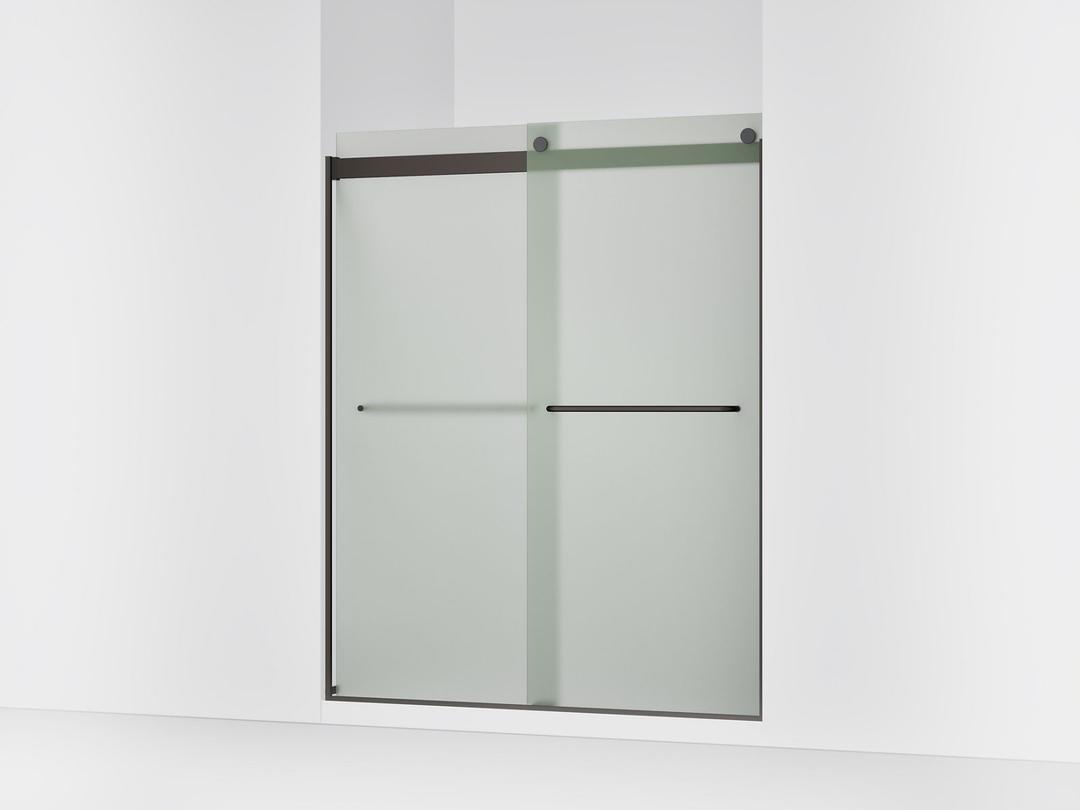 Kohler Levity Sliding shower door, 74'' H x 56-5/8 - 59-5/8'' W, with 1/4'' thick Frosted glass - Anodized Dark Bronze by Kohler