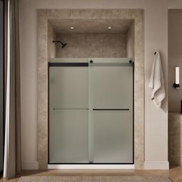 Kohler Levity Sliding shower door, 74'' H x 56-5/8 - 59-5/8'' W, with 1/4'' thick Frosted glass - Matte Black - image 4
