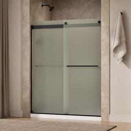 Kohler Levity Sliding shower door, 74'' H x 56-5/8 - 59-5/8'' W, with 1/4'' thick Frosted glass - Matte Black - image 2