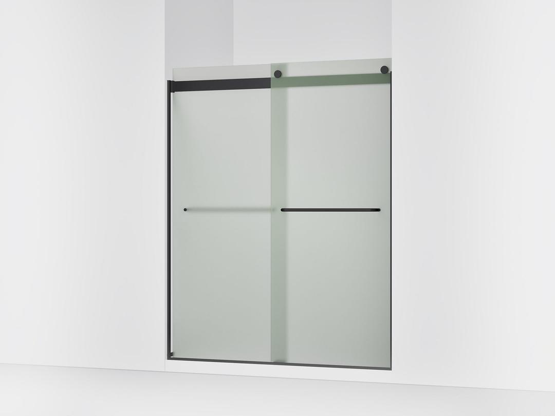 Kohler Levity Sliding shower door, 74'' H x 56-5/8 - 59-5/8'' W, with 1/4'' thick Frosted glass - Matte Black by Kohler