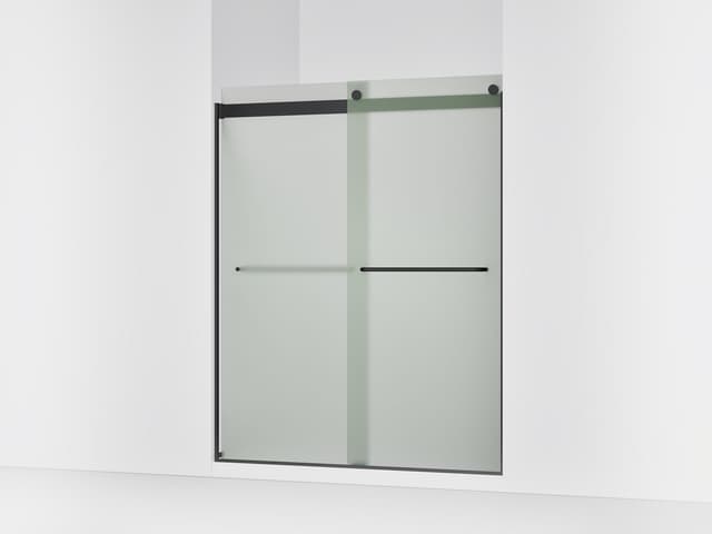 Kohler Levity Sliding shower door, 74'' H x 56-5/8 - 59-5/8'' W, with 1/4'' thick Frosted glass - Matte Black