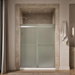 Kohler Levity Sliding shower door, 74'' H x 56-5/8 - 59-5/8'' W, with 1/4'' thick Frosted glass - Matte Nickel - image 4