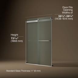 Kohler Levity Sliding shower door, 74'' H x 56-5/8 - 59-5/8'' W, with 1/4'' thick Frosted glass - Matte Nickel - image 3