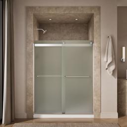 Kohler Levity Sliding shower door, 74'' H x 56-5/8 - 59-5/8'' W, with 1/4'' thick Frosted glass - Bright Silver - image 4