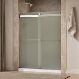 Kohler Levity Sliding shower door, 74'' H x 56-5/8 - 59-5/8'' W, with 1/4'' thick Frosted glass - Bright Silver - image 2