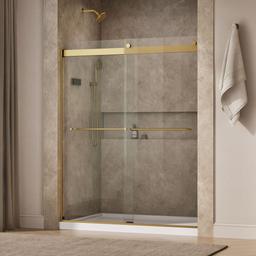 Kohler Levity 74'' H sliding shower door with 1/4''-thick glass - Vibrant Brushed Moderne Brass - image 2