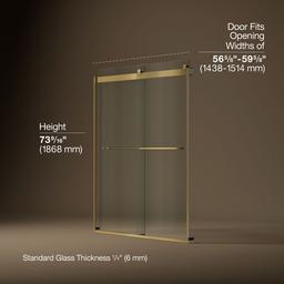 Kohler Levity 74'' H sliding shower door with 1/4''-thick glass - Vibrant Brushed Moderne Brass - image 3