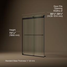 Kohler Levity 74'' H sliding shower door with 1/4''-thick glass - Anodized Dark Bronze - image 3