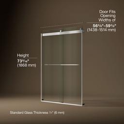 Kohler Levity 74'' H sliding shower door with 1/4''-thick glass - Bright Silver - image 3