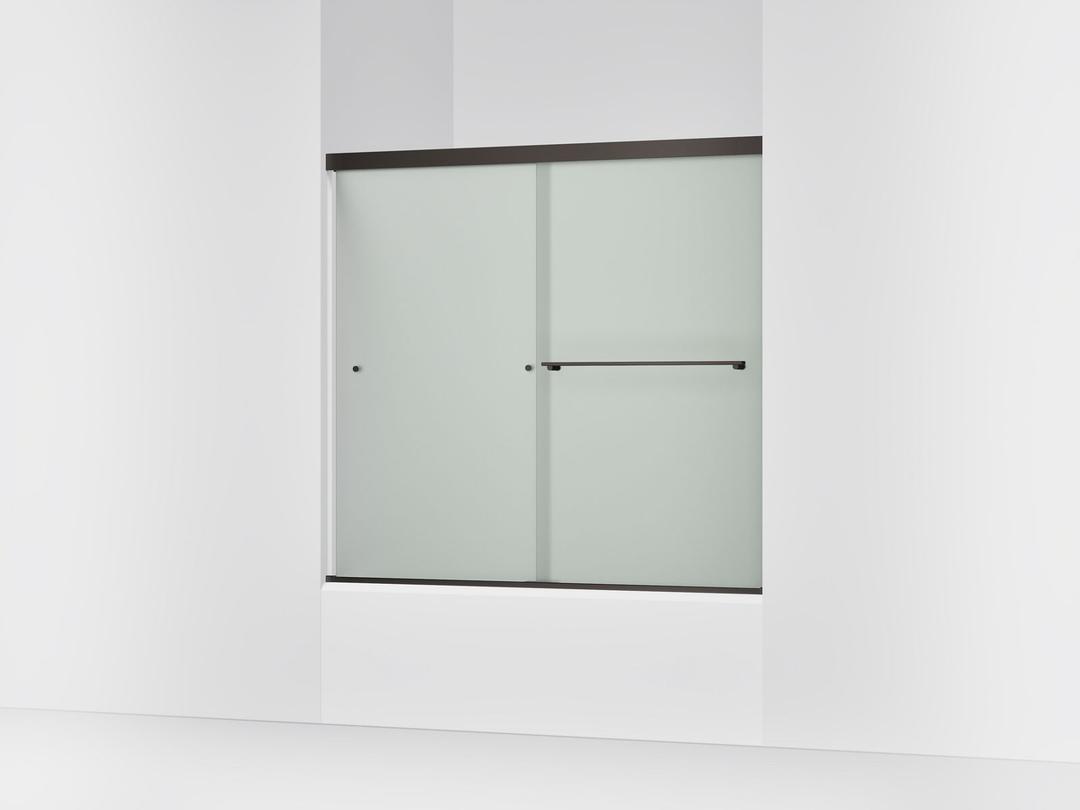 Kohler Revel Sliding bath door, 55-1/2'' H x 56-5/8 - 59-5/8'' W, with 1/4'' thick Frosted glass - Anodized Dark Bronze by Kohler