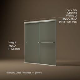 Kohler Revel Sliding bath door, 55-1/2'' H x 56-5/8 - 59-5/8'' W, with 1/4'' thick Frosted glass - Anodized Brushed Nickel - image 3