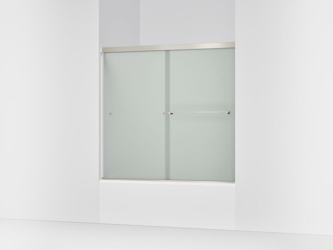 Kohler Revel Sliding bath door, 55-1/2'' H x 56-5/8 - 59-5/8'' W, with 1/4'' thick Frosted glass - Anodized Brushed Nickel by Kohler