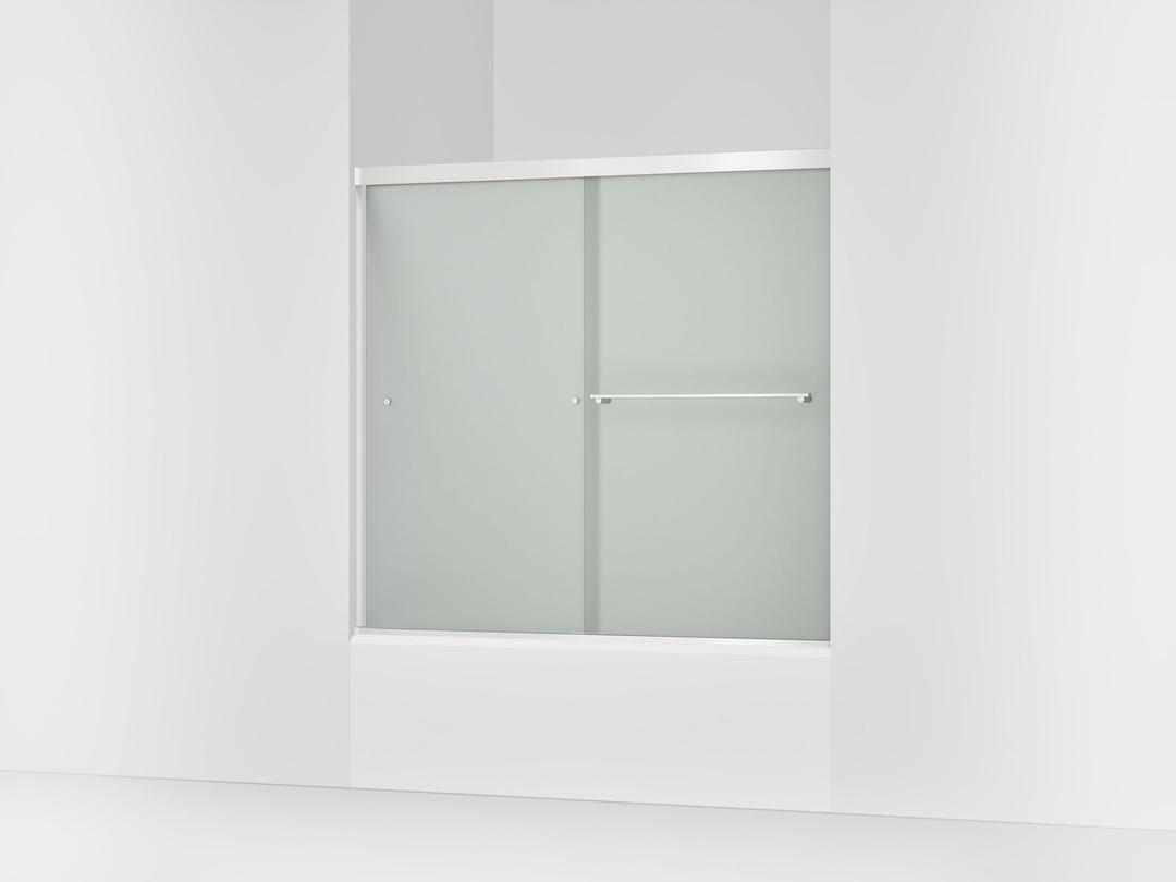 Kohler Revel Sliding bath door, 55-1/2'' H x 56-5/8 - 59-5/8'' W, with 1/4'' thick Frosted glass - Bright Polished Silver by Kohler