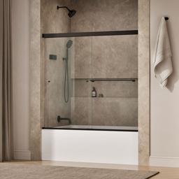 Kohler Revel Sliding bath door, 55-1/2'' H x 56-5/8 - 59-5/8'' W, with 1/4'' thick Crystal Clear glass - Anodized Dark Bronze - image 2