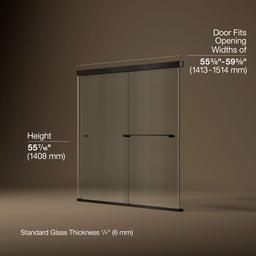 Kohler Revel Sliding bath door, 55-1/2'' H x 56-5/8 - 59-5/8'' W, with 1/4'' thick Crystal Clear glass - Anodized Dark Bronze - image 3