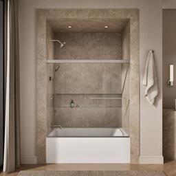 Kohler Revel Sliding bath door, 55-1/2'' H x 56-5/8 - 59-5/8'' W, with 1/4'' thick Crystal Clear glass - Anodized Brushed Nickel - image 3