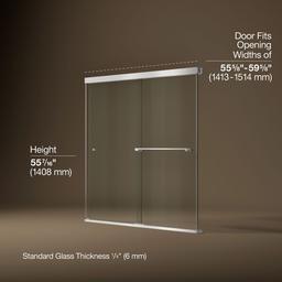 Kohler Revel Sliding bath door, 55-1/2'' H x 56-5/8 - 59-5/8'' W, with 1/4'' thick Crystal Clear glass - Bright Polished Silver - image 3
