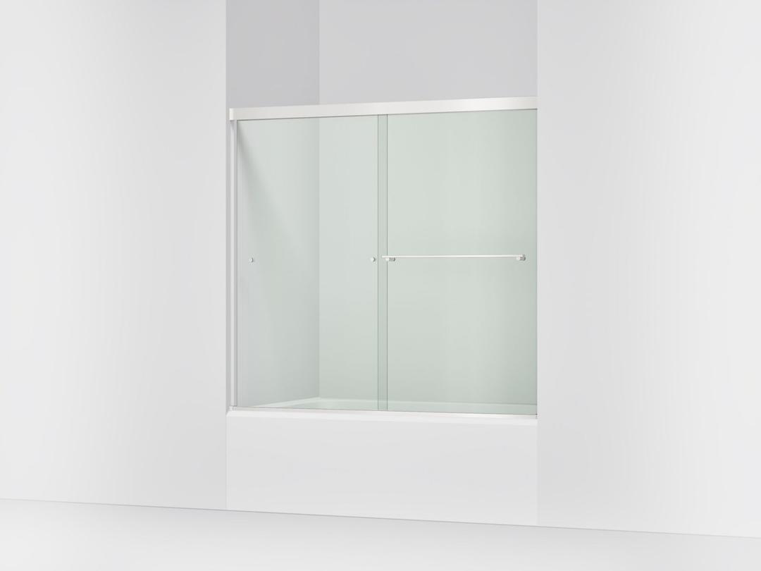 Kohler Revel Sliding bath door, 55-1/2'' H x 56-5/8 - 59-5/8'' W, with 1/4'' thick Crystal Clear glass - Bright Polished Silver by Kohler