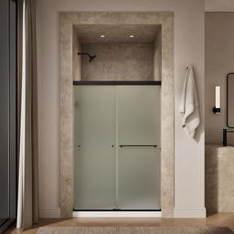 Kohler Revel Sliding shower door, 70'' H x 44-5/8 - 47-5/8'' W, with 1/4'' thick Frosted glass - Anodized Dark Bronze - image 4