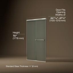 Kohler Revel Sliding shower door, 70'' H x 44-5/8 - 47-5/8'' W, with 1/4'' thick Frosted glass - Anodized Brushed Nickel - image 3