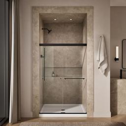 Kohler Revel Sliding shower door, 70'' H x 44-5/8 - 47-5/8'' W, with 5/16'' thick Crystal Clear glass - Anodized Dark Bronze - image 4