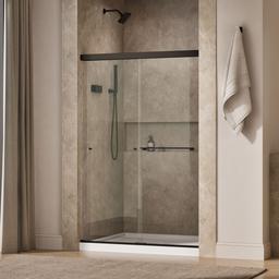 Kohler Revel Sliding shower door, 70'' H x 44-5/8 - 47-5/8'' W, with 5/16'' thick Crystal Clear glass - Anodized Dark Bronze - image 2