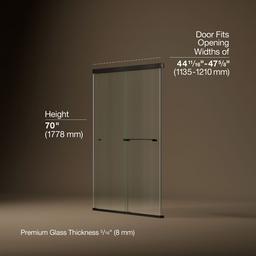 Kohler Revel Sliding shower door, 70'' H x 44-5/8 - 47-5/8'' W, with 1/4'' thick Crystal Clear glass - Anodized Dark Bronze - image 3