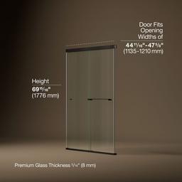 Kohler Revel Sliding shower door, 70'' H x 44-5/8 - 47-5/8'' W, with 5/16'' thick Crystal Clear glass - Anodized Dark Bronze - image 3