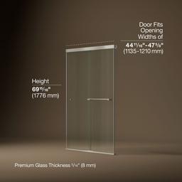 Kohler Revel Sliding shower door, 70'' H x 44-5/8 - 47-5/8'' W, with 5/16'' thick Crystal Clear glass - Anodized Brushed Nickel - image 3