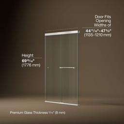 Kohler Revel Sliding shower door, 70'' H x 44-5/8 - 47-5/8'' W, with 5/16'' thick Crystal Clear glass - Bright Polished Silver - image 3