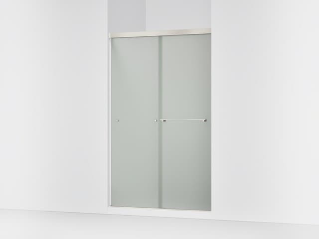 Kohler Revel Sliding shower door, 76'' H x 44-5/8 - 47-5/8'' W, with 5/16'' thick Frosted glass - Anodized Brushed Nickel