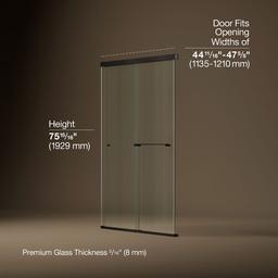 Kohler Revel Sliding shower door, 76'' H x 44-5/8 - 47-5/8'' W, with 5/16'' thick Crystal Clear glass - Anodized Dark Bronze - image 3