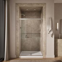 Kohler Revel Sliding shower door, 76'' H x 44-5/8 - 47-5/8'' W, with 5/16'' thick Crystal Clear glass - Anodized Brushed Nickel - image 4