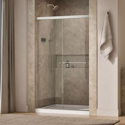 Kohler Revel Sliding shower door, 76'' H x 44-5/8 - 47-5/8'' W, with 5/16'' thick Crystal Clear glass - Anodized Brushed Nickel - image 2