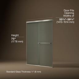 Kohler Revel Sliding shower door, 70'' H x 56-5/8 - 59-5/8'' W, with 1/4'' thick Frosted glass - Anodized Brushed Nickel - image 3