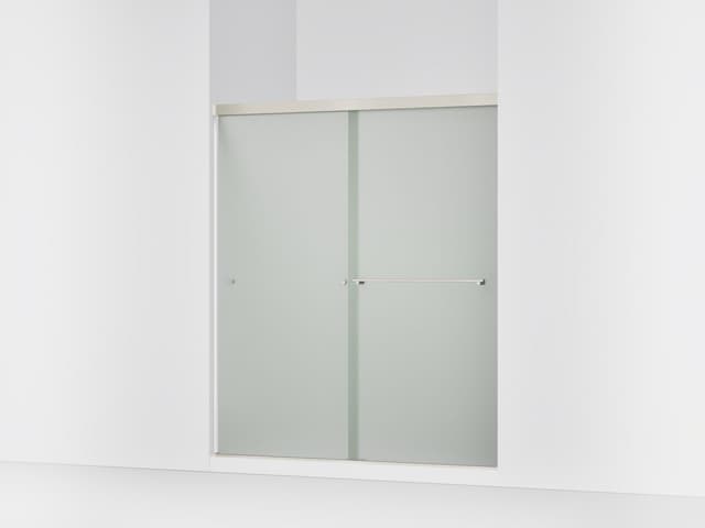 Kohler Revel Sliding shower door, 70'' H x 56-5/8 - 59-5/8'' W, with 1/4'' thick Frosted glass - Anodized Brushed Nickel