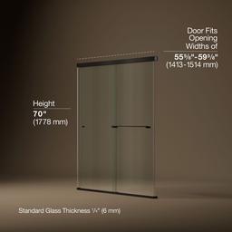 Kohler Revel Sliding shower door, 70'' H x 56-5/8 - 59-5/8'' W, with 1/4'' thick Crystal Clear glass - Anodized Dark Bronze - image 3