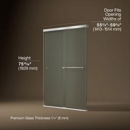 Revel Sliding shower door, 76'' H x 56-5/8 - 59-5/8'' W, with 5/16'' thick Frosted glass - image 3
