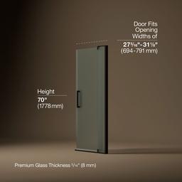 Kohler Revel Pivot shower door, 70'' H x 27-5/16 - 31-1/8'' W, with 1/4'' thick Frosted glass - Anodized Dark Bronze - image 3