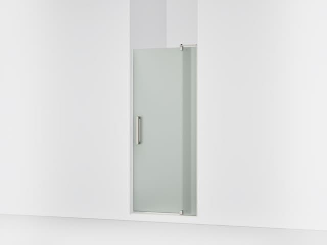 Kohler Revel Pivot shower door, 70'' H x 31-1/8 - 36'' W, with 1/4'' thick Frosted glass - Anodized Brushed Nickel