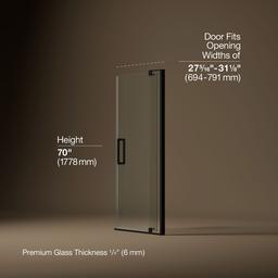 Kohler Revel Pivot shower door, 70'' H x 27-5/16 - 31-1/8'' W, with 1/4'' thick Crystal Clear glass - Anodized Dark Bronze - image 3