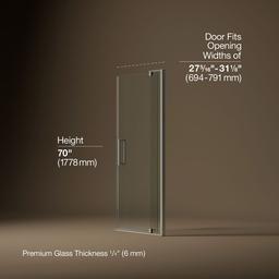 Kohler Revel Pivot shower door, 70'' H x 27-5/16 - 31-1/8'' W, with 1/4'' thick Crystal Clear glass - Anodized Brushed Nickel - image 3