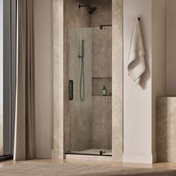 Kohler Revel Pivot shower door, 74'' H x 31-1/8 - 36'' W, with 5/16'' thick Crystal Clear glass - Anodized Dark Bronze - image 2