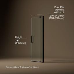 Kohler Revel Pivot shower door, 74'' H x 27-5/16 - 31-1/8'' W, with 5/16'' thick Crystal Clear glass - Anodized Dark Bronze - image 3