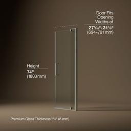 Kohler Revel Pivot shower door, 74'' H x 27-5/16 - 31-1/8'' W, with 5/16'' thick Crystal Clear glass - Anodized Brushed Nickel - image 3