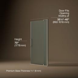 Kohler Revel Pivot shower door, 70'' H x 35-1/8 - 40'' W, with 5/16'' thick Frosted glass - Anodized Brushed Nickel - image 3